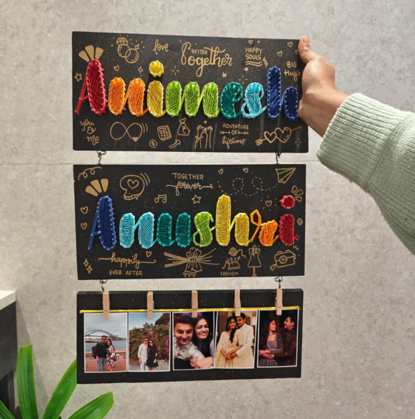 Personalized Name String Art Wall Hanging (6×12) | Handmade Couple Name Art with Photo Clips | Romantic Gift for Anniversary & Wedding