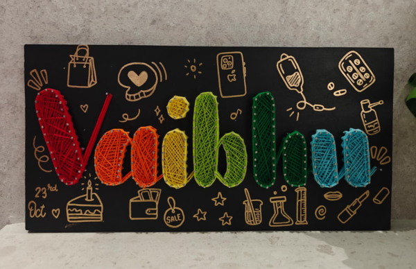 Personalized Name String Art (6×15 Inches) | Handmade Colorful Name Wall Décor | Custom String Art Gift (Up to 9 Letters)