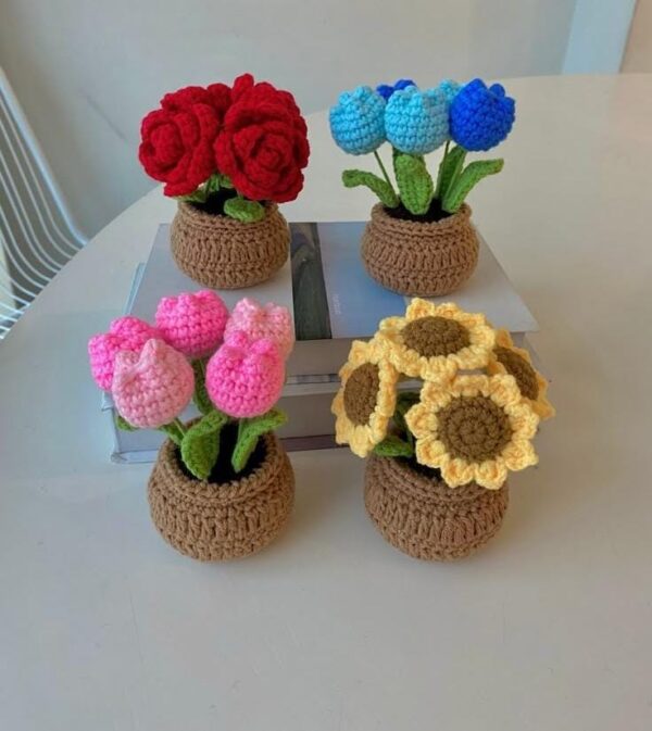 Handmade Crochet Flower Pot – Cute Knitted Floral Desk Décor
