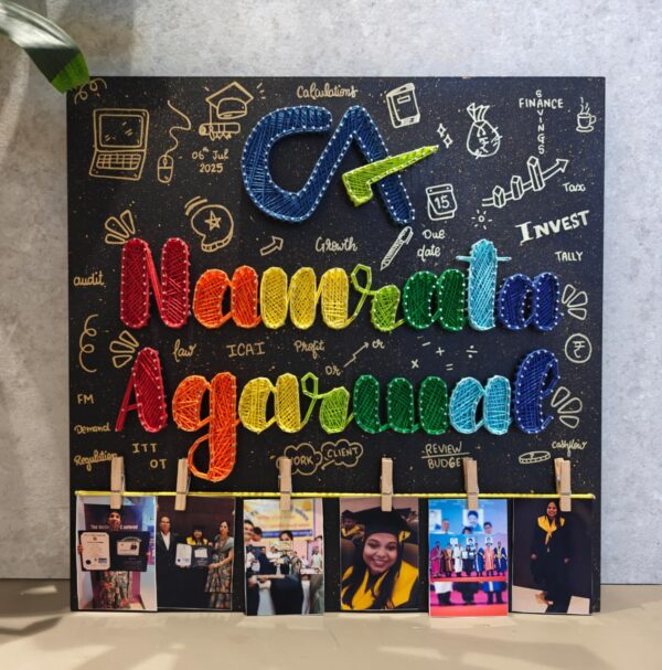 Personalized CA Name String Art Frame (15×15 Inches) | Chartered Accountant Achievement Wall Art with Photo Clips