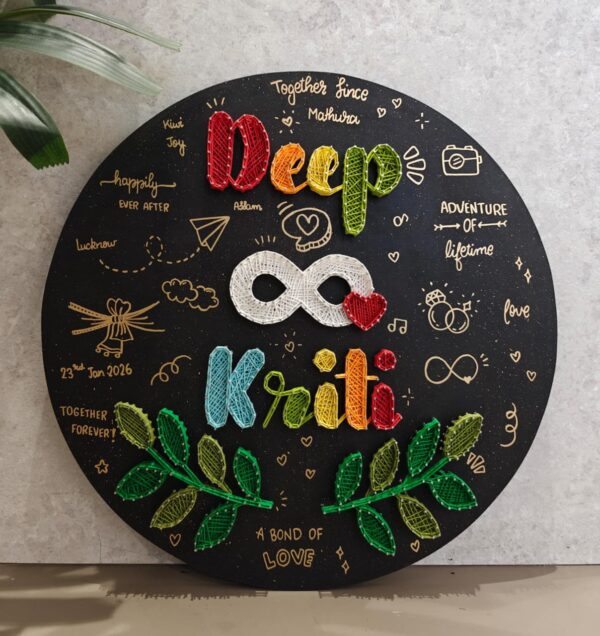 Personalized String Art Name Circle – 16 Inch Handmade Couple Wall Décor