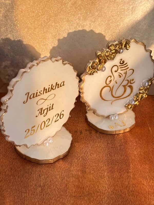 Personalised Resin Nameplate & Ganpati Blessing Stand – Couple Gift Set