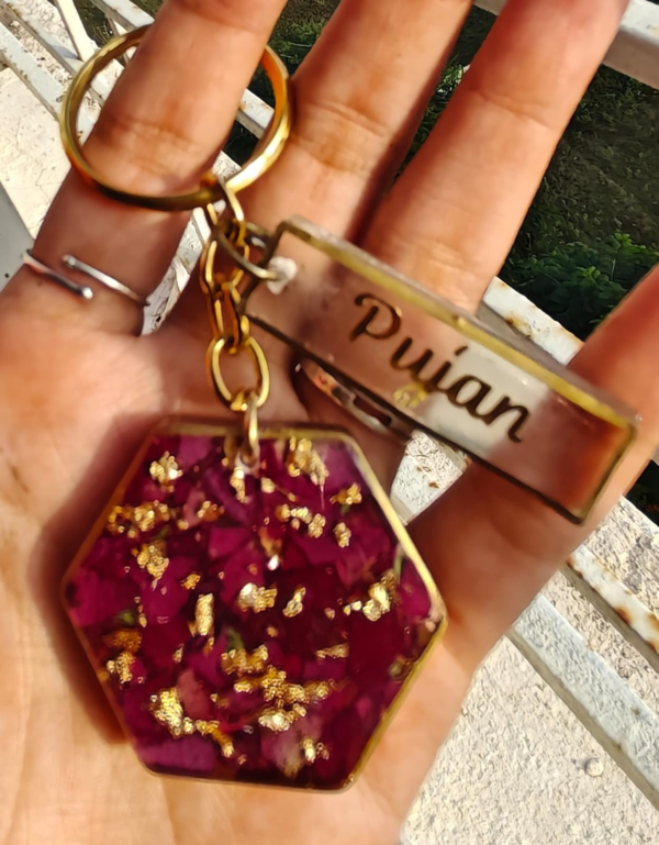 Personalized Resin Name Keychain with Gold Foil – Luxury Handmade Keyring